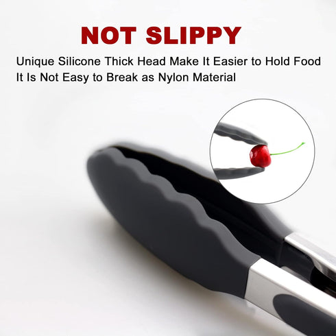 2 Pack Black Kitchen Tongs, Premium Silicone BPA Free Non-Stick Stainless Steel BBQ Cooking Grilling Locking Food Tongs, 9-Inch & 12-Inch...