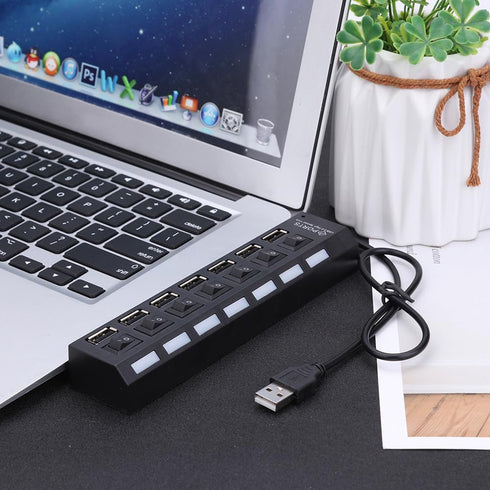 7-Port USB Hub with ON/Off Switch, Black...