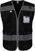 TCCFCCT Black Safety Vest for Men Women 9 Pockets High Visibility Reflective Vest for Safety, Work Vest with Reflective Strips, Meets ANSI/ISEA St...