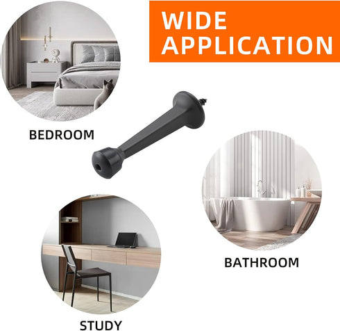 HOME MASTER HARDWARE Heavy Duty 3 in Solid Rigid Door Stop Door Stoppers Door Stops Matte Black 2 Pack w/Rubber Tip...