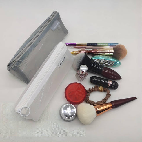 Mesh Cosmetic Bag Portable Clear Makeup Bags Mesh Zipper Pouch for Home Office Travel Accessories Organizer (2PCS White & Grey)...