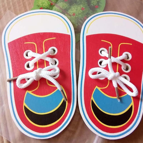 2 pcs Wooden Lacing Shoe Learn to Tie Laces Threading Educational Motor Skills Toy...