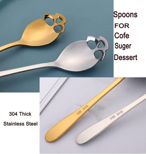 304 Stainless Steel Sugar Tea Skull Spoons, Coffee Stirring Slotted Metal Spoon, Espresso Spoons for Dessert, Cake (Set of 4 Mixed colors)...