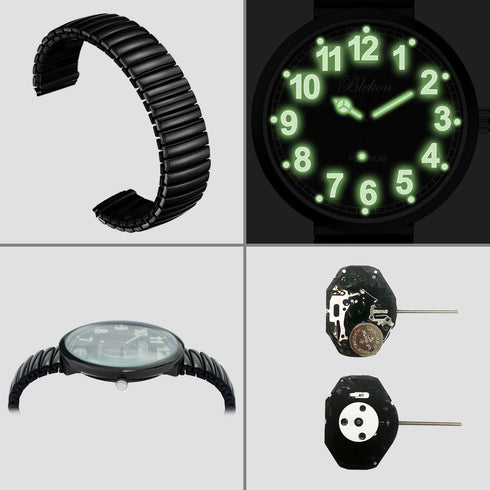 Blekon Collections New Super Large Face Stretch Band Japanese Movement PC21J Fashion Watch (Black/Luminous)...