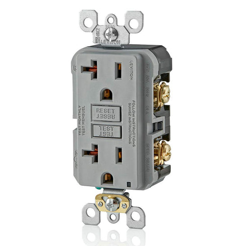 Leviton GFCI Outlet, 20 Amp, Self Test, Non Tamper-Resistant with LED Indicator Light, Protection from Electric Shock and Electrocution, GFNT2-GY,...