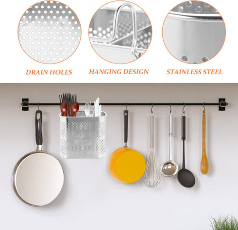UPKOCH Stainless Steel Utensil Silverware Holder Organizer Drying Rack Basket Holder with Hooks Chopstick Holder for Dishwasher...