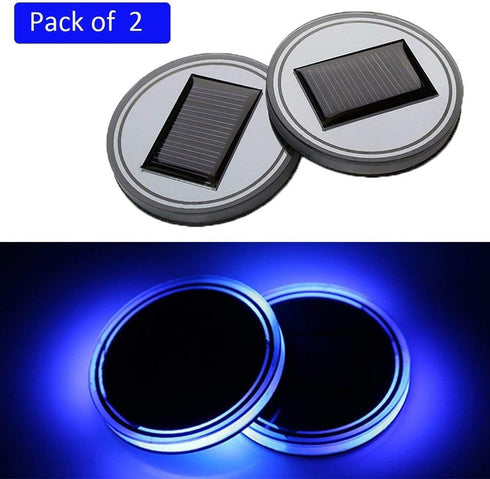 Youngine Pack of 2, Solar LED Car Cup Holder Mat Pad Waterproof Bottle Drinks Coaster Built-in Light and Vibration Sensor Car Interior Decoration ...