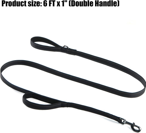 Heavy Duty Dog Leash for Medium to Large Dogs with Two Padded Handles 4FT/6FT, Double Handle Dog Leash (Black, 6 FT x 1" Wide, Poop Bag Holder Inc...