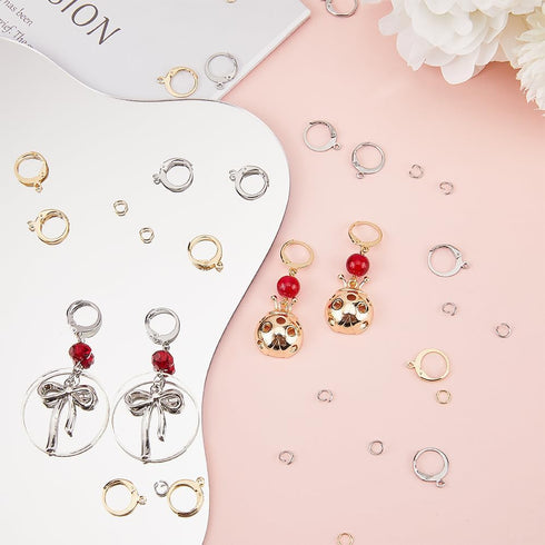 SUNNYCLUE 1 Box 180Pcs Real 18K Gold Plated Stainless Steel Earring Findings 80Pcs Round Leverback Earring Hooks Huggie Earring Wires 100Pcs Open ...