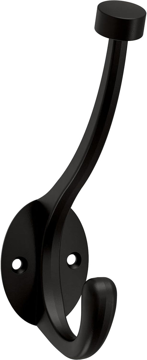Franklin Brass Pilltop (5-Pack) Coat and Hat Wall Hooks Double Hooks for Hanging Matte Black Wall Mount Hanger Backpack, Purse, Bag, Towel Organiz...