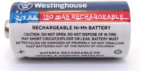 8X Westinghouse 2/3 AA Ni-Mh Battery Batteries Rechargeable 1.2 V Volt 150 mAh Reusable Chargeable by JL Missouri Parts...