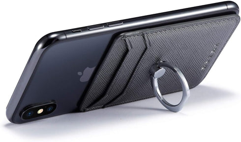 Phone Card Holder with Ring Grip for Back of Phone,Adhesive Stick-on Credit Card Wallet Pocket for iPhone,Android and Smartphones Gun Metal...