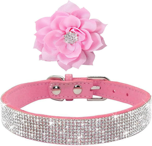 Cute Dog Collar with Bling Rhinestone, Fancy Crystal Diamond Glitter Pretty Jewel Soft Cat Collars for Small Medium Large Breed Dogs Girl Female P...