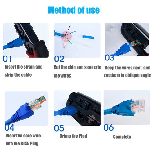 PETECHTOOL RJ45 Cat6 Pass Through Connectors Gold Plated 8P8C Ends and Blue Strain Relief Boots for CAT6 RJ45 Ethernet Network Cable Connector Plu...