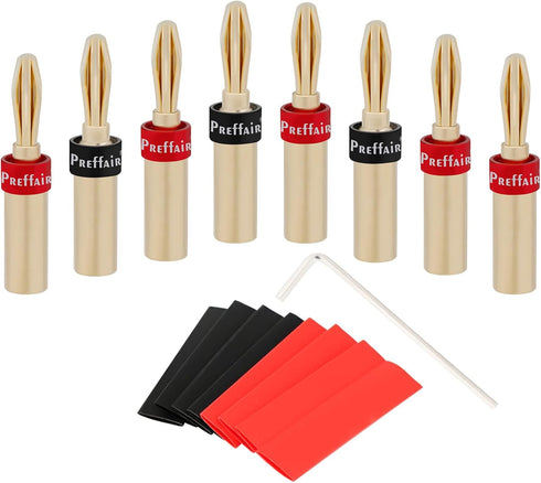 Preffair 8 Pcs HiFi Audio Locking Banana Plugs for Speaker Cable Audiophile 24K Gold Plated Double Screw Loudspeaker Bi-Wire Connector Terminal wi...