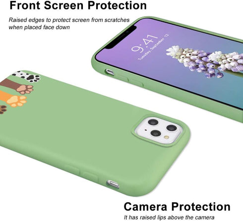 JOYLAND Funny Cute Cats Dog Paws Phone Case for iPhone XR Mustard Green Silicone Cover Avocado Green Animals Cartoon Cover Full Protective Soft Ru...