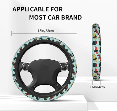 Black Cute Japanese Sushi Steering Wheel Cover Car Accessories Cute for Women Girls Girly Universal 15 Inch Neoprene Auto Interior Decor Anti Slip...