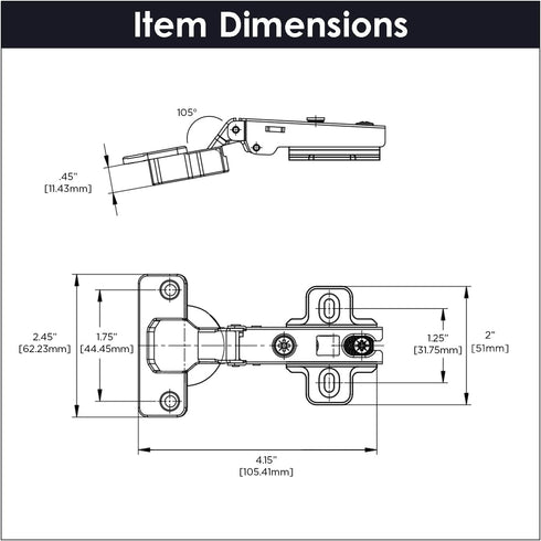 Hickory Hardware P5105-14 Euro Cabinet Concealed Hinge - Self Closing Feature - Easy Installation hinge - Full Overlay Frameless Design with 105° ...