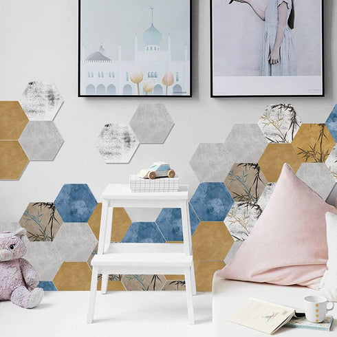 10 Pcs Hexagon Non-Slip Floor Sticker for Home Decor, Peel and Stick Self-Adhesive Wall Sticker for Living Room Kitchen Bathroom, 7.9x9.1inch, LB0...