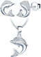 Yumilok Zircon Dolphin Necklace And Earring Sets for Women Jewelry Sets Sterling Silver Ocean Animal Stud Earrings Pendant Necklace Teen Friend Mo...