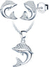 Yumilok Zircon Dolphin Necklace And Earring Sets for Women Jewelry Sets Sterling Silver Ocean Animal Stud Earrings Pendant Necklace Teen Friend Mo...