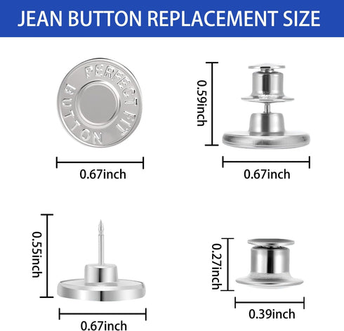 MUNAN 12 Sets Button Pins for Loose Jeans, No Sew No Tools Required Replacement Snap Buttons, Reusable and Removable Waist Adjustable Metal Pants ...