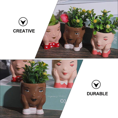 Cabilock Face Succulent Planter Pots Cactus Bonsai Pot Ceramic Flower Planter Face Vase for Office Supplies Brown...