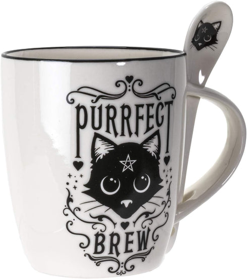 SUMMIT COLLECTION Alchemy Gothic Purrfect Brew Black Cats 11 fl oz Mug and Spoon Set Bone China...