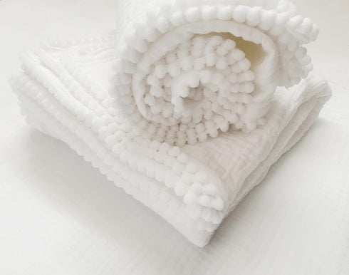 Cotton Muslin Pompom Baby Blanket,Summer Bed Sheet,Cotton Bath Towel Baby Receiving Blanket 29.5"x40" (White)...