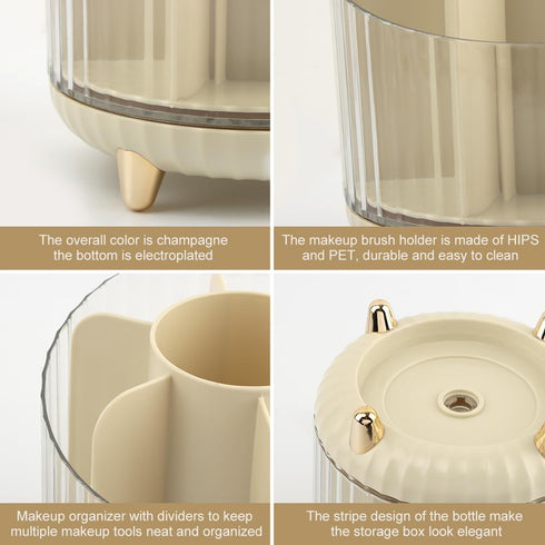 Makeup Organizer, 360° Rotating Makeup Brush Holder, Compartment Storage Box for Eyeliner, Blush, Pencils, Craft Supplies, Small Toys(Champagne)...