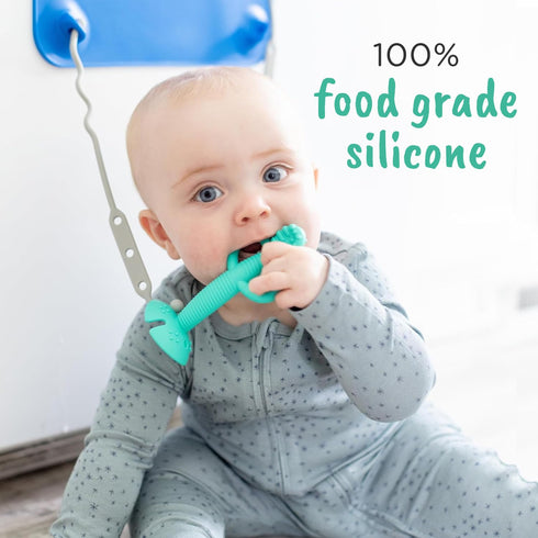 Busy Baby Teething Spoon - 2-in-1 Teether and Training Spoon for Self Feeding, Dishwasher Safe, BPA Free, Food Grade Silicone (Blue)...