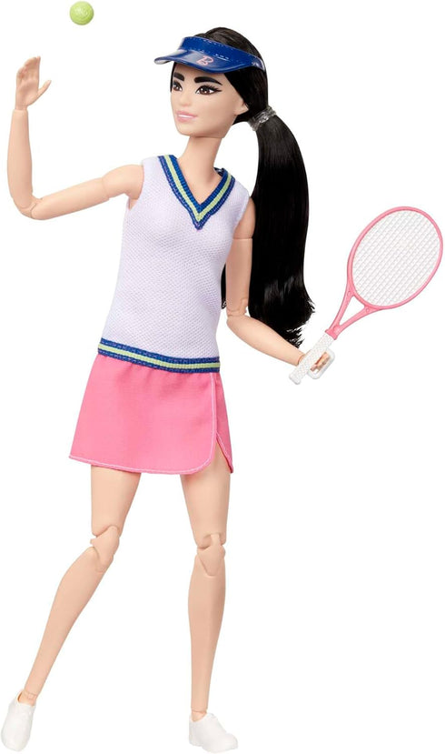 Barbie Careers Fashion Doll & Accessories, Made to Move Tennis Player Wearing Removable Outfit with Racket & Ball, 22 Bendable Joints...