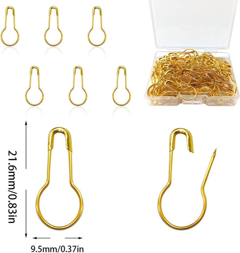 100Pcs 21mm/0.8 Inch Small Metal Gourd Safety Pins Bulb Pin for Knitting Stitch Markers, Sewing Clothing DIY Craft Making (Gold)...