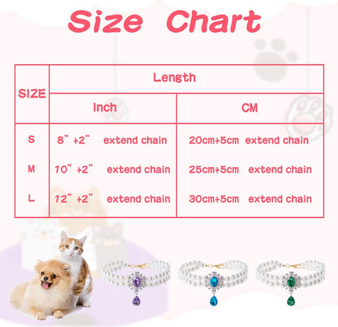 2 Row Pearls Collar for Cats Pearl Dog Collar Rhinestone Necklaces for Small Dogs Collar Accessories Cat Pearl Collar (Small, Emerald)...