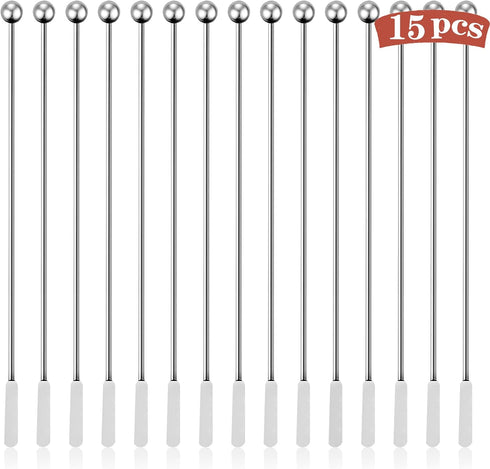 15Pcs Metal Stir Sticks, Stainless Coffee Stirrers Reusable, Swizzle Sticks for Cocktails, Multifunctional Stir Sticks for Epoxy, Resin, Coffee, W...