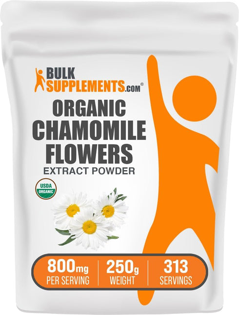BulkSupplements.com Organic Chamomile Extract Powder - Herbal Supplement, Sourced from Chamomile Flowers - Vegan & Gluten Free, 800mg per Serving,...