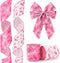 Hying 2 Rolls Breast Cancer Awareness Ribbons for Wreath Bows Wrapping Gifts, White Pink Ribbon for Gift Wrapping Breast Cancer Awareness Party De...