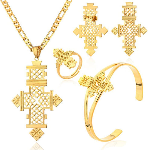 Ethiopian Cross Jewelry Sets Gold Color Wedding Party Sets for Ethiopian & Eritrean Women...