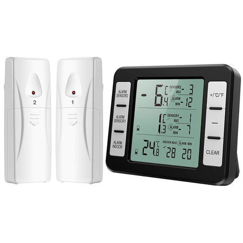 (New Version) AMIR Refrigerator Thermometer, Wireless Indoor Outdoor Thermometer, Sensor Temperature Monitor with Audible Alarm Temperature Gauge ...