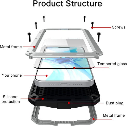 Marrkey for iPhone 13 Case, 360 Full Body Protective Cover Heavy Duty Shockproof Tough Armour Aluminum Metal Case with Silicone Built-in Screen Pr...