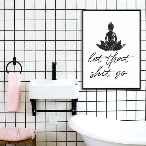 Let That Shit Go Bathroom Quote Art for Painting Wall Picture Office Decor Funny Yoga Room Sign Canvas Prints and Poster Wooden Framed Ready to Ha...