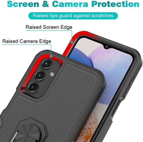 for Samsung Galaxy A15 Case with Tempered Glass Screen Protector,Dual Layer Shockproof Magnetic Kickstand Phone Case with Rotatable Ring Holder fo...