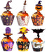48 Pieces Halloween Cupcake Toppers Cupcake Wrappers Kit for Halloween Cake Decoration...
