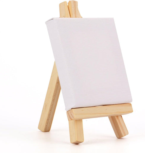 Tosnail 12 Packs Mini Canvas and Easel Set, Art Easel Stand with Canvas Set Tabletop Wooden Display Stand and Canvas Panels for Artist, Students, ...