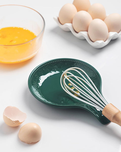 FE FUN ELEME SpoonHolder, Ceramic Spoon Rest for Kitchen Countertop, Large Lace Embossed Kitchen Spoon Rest for Stovetop, Ceramic Spoon Rest for K...
