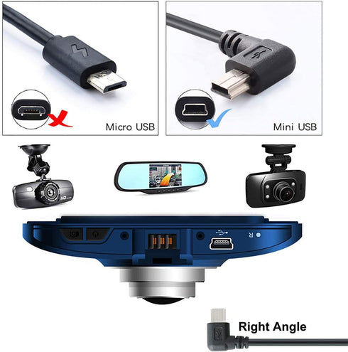 PASOW Mini USB Power Cable 90 Degree Right Angle (No Data Transfer) - USB 2.0 A-Male to Mini-B Car Vehicle Power Suppy Cord for Dash Cam (11.5FT)...