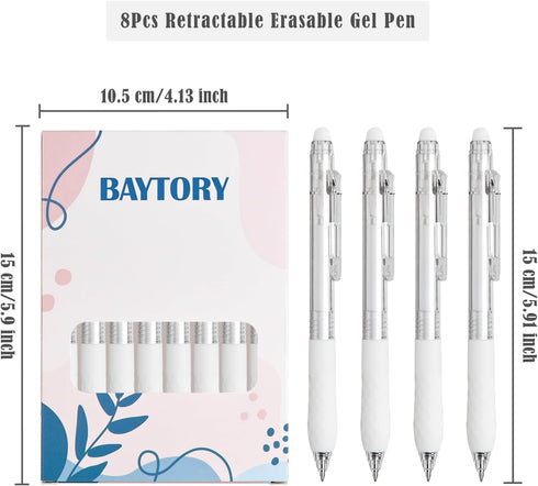 BAYTORY 8Pcs Fine Point Erasable Gel Pens, 0.5mm Retractable Black and Blue Ink Pen, Smooth Writhing Comfortable to Use for Taking Marking Planner...