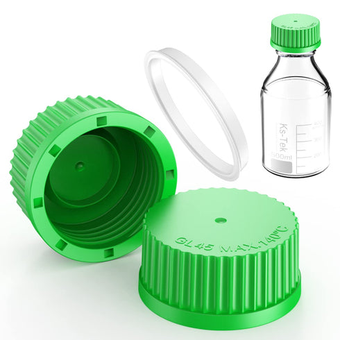 5pcs GL45 Screw Caps with Pouring Ring for Laboratory Glass Bottles, Polypropylene, 45 mm (Green)...
