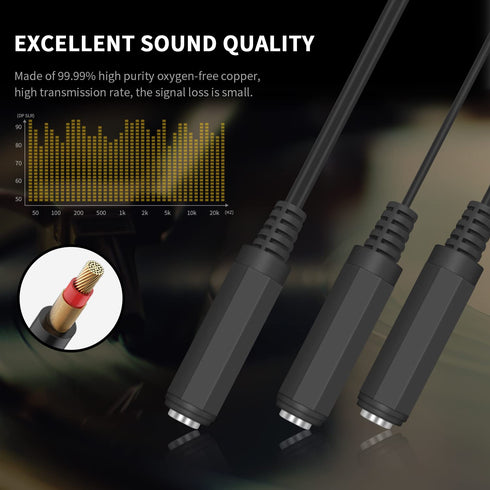 Duttek Guitar Y Cable, 6.35mm 1/4 inch Mono TS Female to 2x6.35mm 1/4 Inch Mono TS Female Y Splitter Cable 20cm/8inch (635F-2FMTS)...