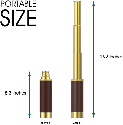 Pirate 25x30 High Powered Zoomable Collapsible Monocular Brass Spyglass Handheld Waterproof Telescope for Bird Watching Hunting Hiking Travelling...